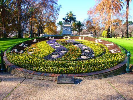 Melbourne, Australia - July 10, 2005: The Queen Victoria Gardens in Melbourne, Australia are a tribute to Queen Victoria.  Seen here is a large floral clock that has been in the park since 1966.