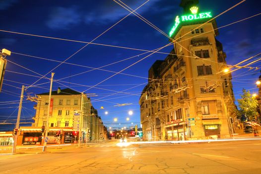 City landscape of Lausanne - cities in the west of Switzerland in sunset