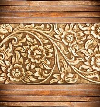 Pattern of wood frame carve flower on wood background