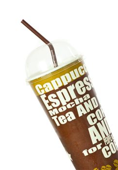 Close up of paper coffee cup on white background