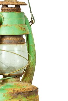 Green vintage lamp isolated on white background