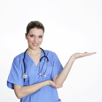 woman doctor in blue uniforme with stethoscope