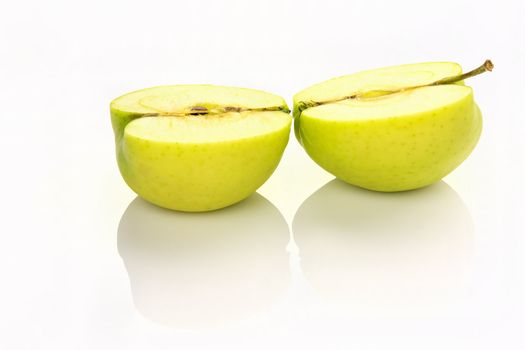 sliced apple with reflection