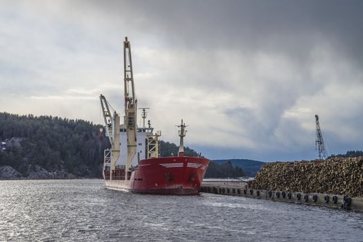 Mv Landy is moored to the quay at the port of Halden, Norway.