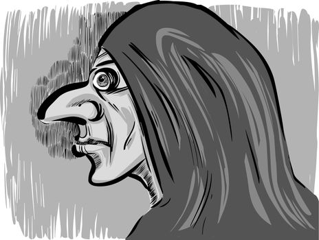 sketch caricature illustration of mysterious medieval monk