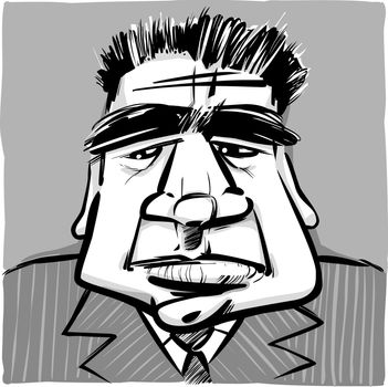 sketch caricature illustration of dour man in suit