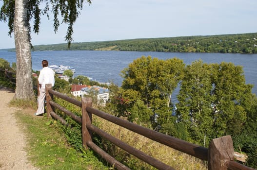 View of the Volga River with the Cathedral Hill in Ples, Russia