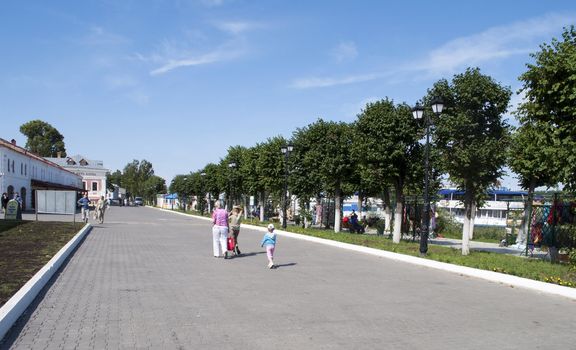 Embankment of the Volga river in Ples town, Russia
