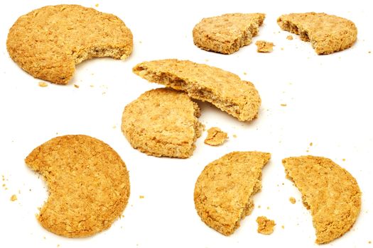 Set of wheat Biscuits on white background.