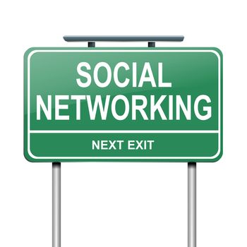 Illustration depicting a green roadsign with a social networking concept. White background.