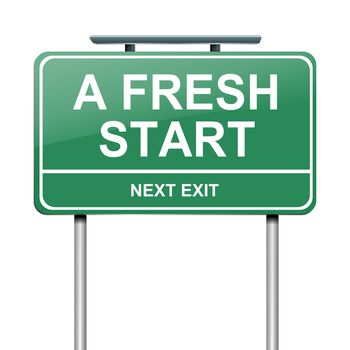 Illustration depicting a green roadsign with a fresh start concept. White background.