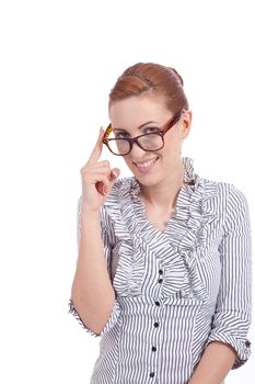 young succssesful woman in casual look elegant and natural with glases isolated