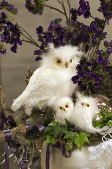 decoration with flowers and snow owls