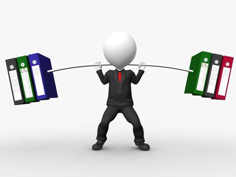 Overload 3D businessman lifting weights made of heavy files