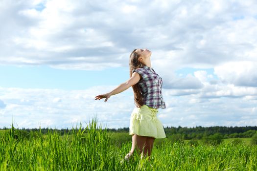 summer woman fly in blue sky