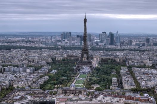 dark scene of Eiffel Tower aerial view, Paris