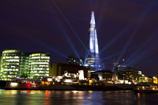 To commemorate the opening of The Shard (western Europe's tallest building), a laser light show was held on 4th July 2012.