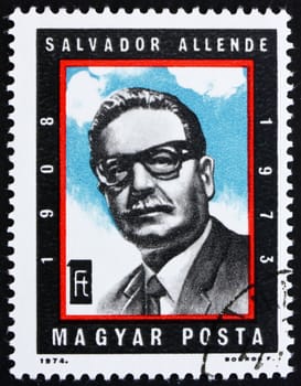 HUNGARY - CIRCA 1974: a stamp printed in the Hungary shows Salvador Allende, President of Chile, circa 1974