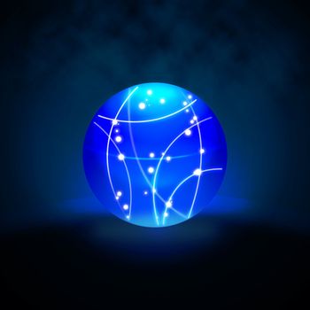 Abstract blue lighting sphere on dark background