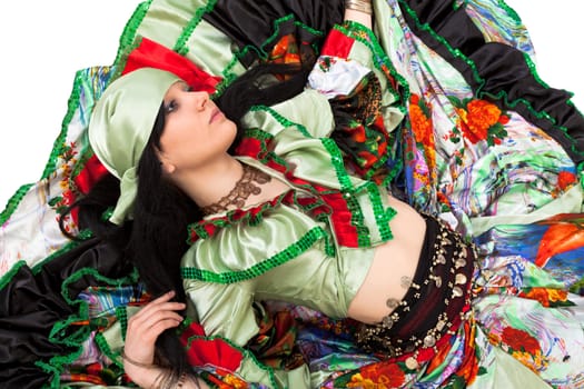 Image of gipsy dancer in traditional dress in motion