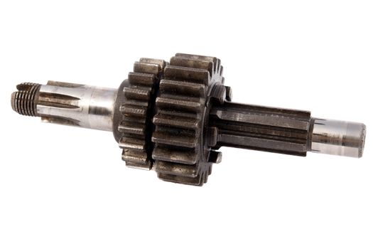 car spare parts - gears on the axle on white background