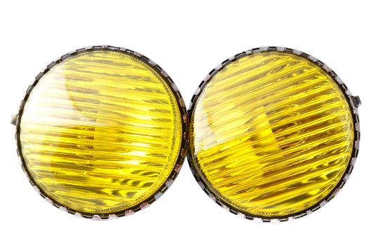 car spare parts - yellow fog lights  on white background