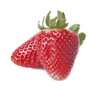 Fresh strawberries isolated on a white background.