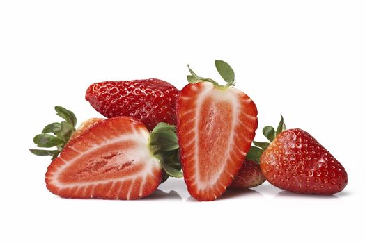 Fresh strawberries isolated on a white background.