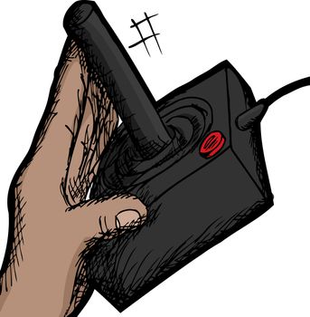 Sketch of hand using a vintage video game controller