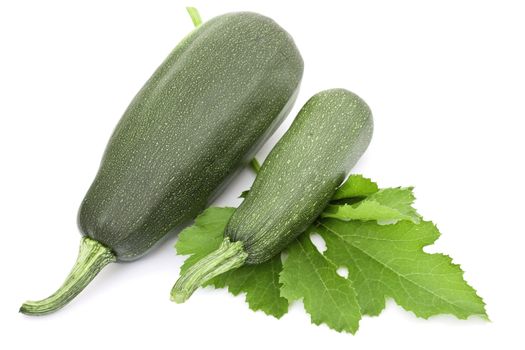 Two large courgettes on a white background