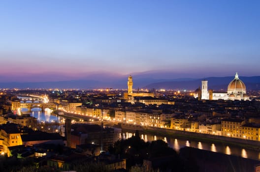 Beautiful sunset over the river Arno in Florence, Italy,