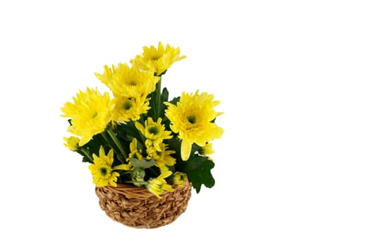 Yellow flower on the basket, Isolate on white background