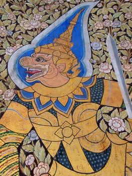 Traditional Thai style painting in wat sutat