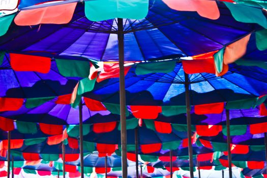 Stock Photo - Beach chair and colorful umbrella on the beach , Bangsan Thailand