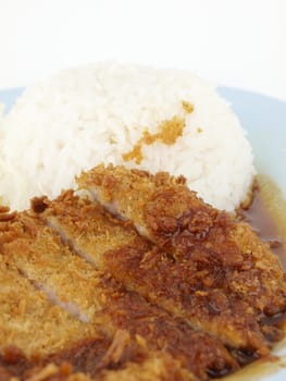 rice and fried pork cutlet with japanese sweet sauce  