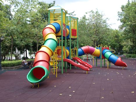 colorful playground in a city park.