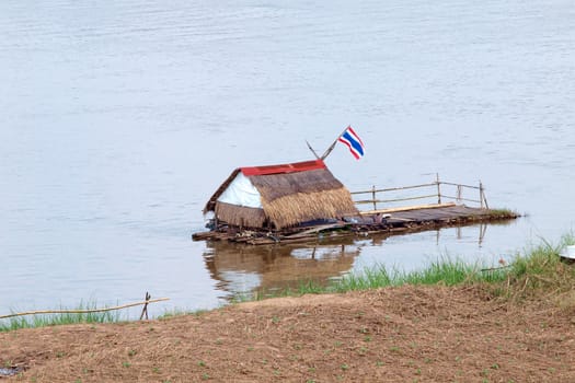 Bamboo raft on the river at Northeast, Thailand. 
