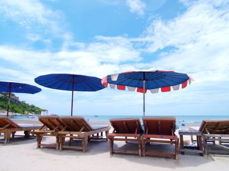 Beach chair and Umbrella on the beach , Huahin Thailand