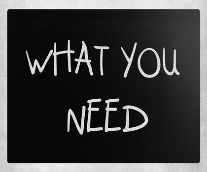 "What you need" handwritten with white chalk on a blackboard