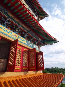 Chinese traditional windows at Chinese temple in Thailand. 