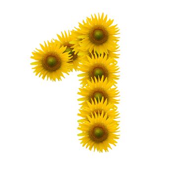1, Sun flower alphabet isolated on white