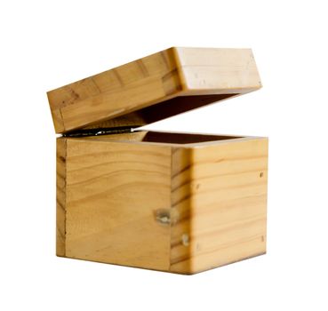 open  wooden box on  white background .