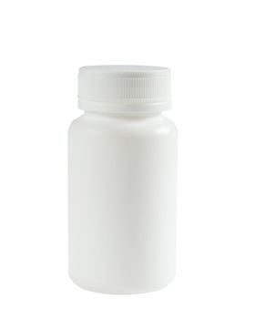 white plastic medical containers for pills on white background