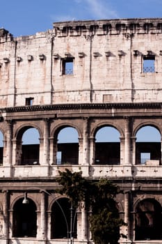 A Coloseum view with blue sky
