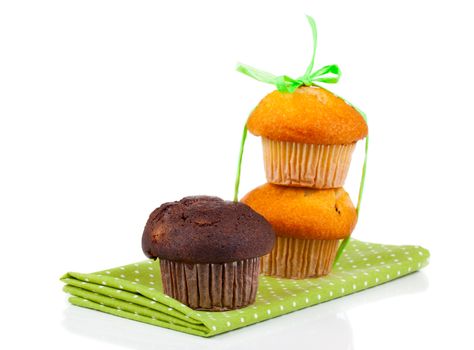 sweet muffins on white background