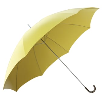 Yellow umbrella isolated on white background. 3D render.