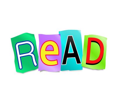 Illustration depicting cut out letters arranged to form the word read.