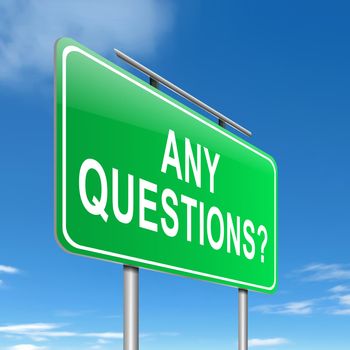 Illustration depicting a sign with an any questions concept.