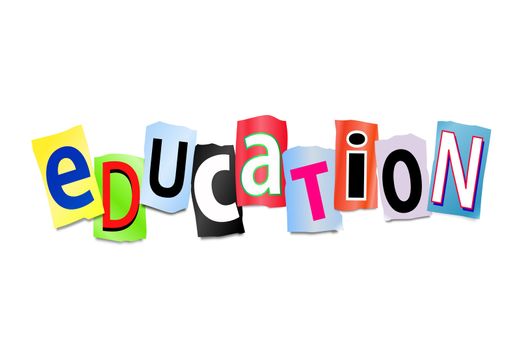 Illustration depicting cut out letters arranged to form the word education.
