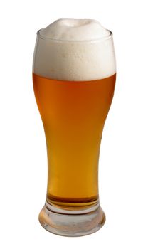 glass of refreshing and cold beer with undulating forms golden trimmed and isolated